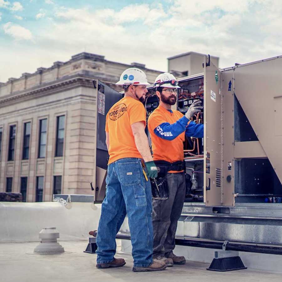 Commercial Torgeson Electric employees working on rooftop project